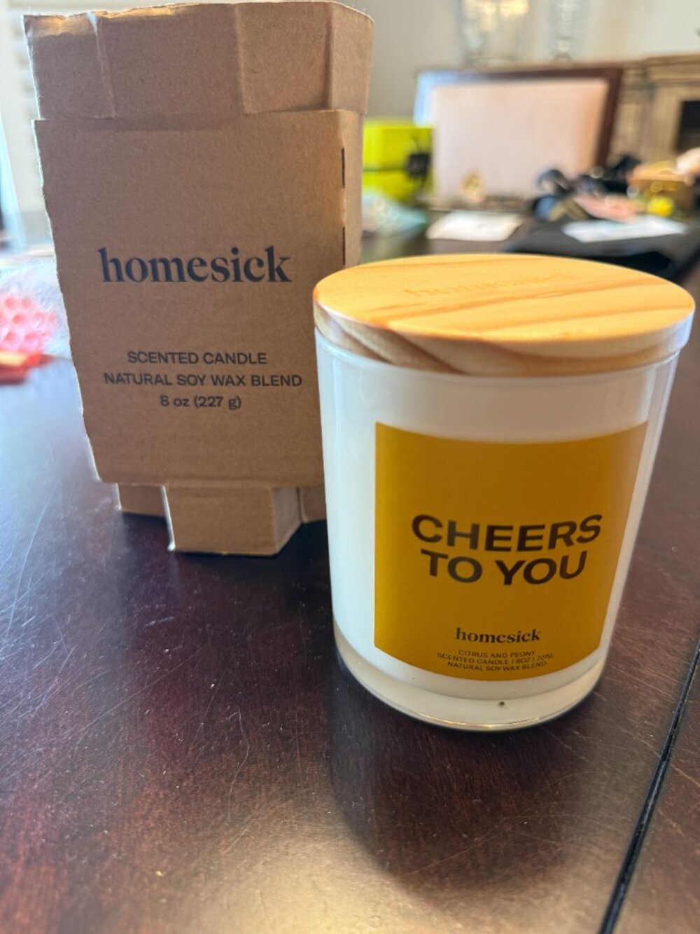 Homesick Cheers To You Candle 8 oz Citrus Peony Soy Wax New in Box